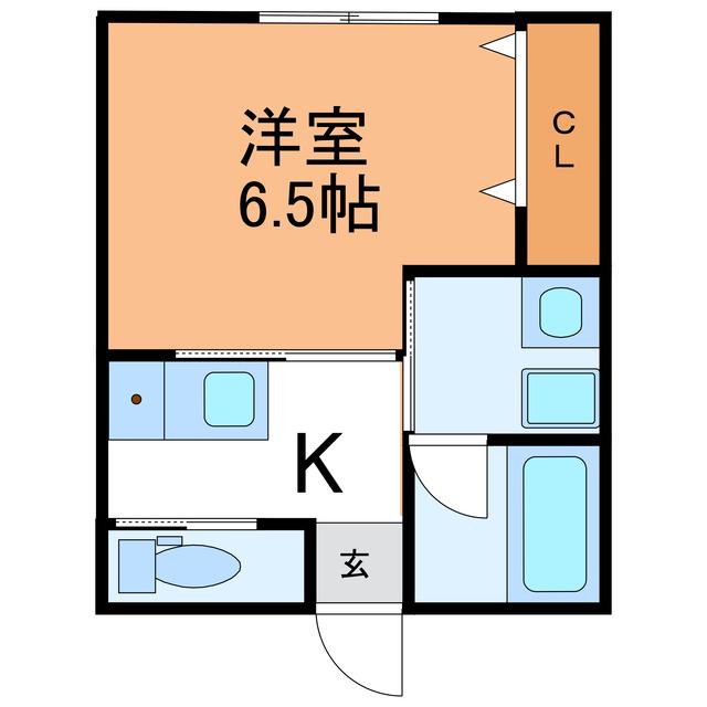 ふれあい(1K/2階)の間取り写真