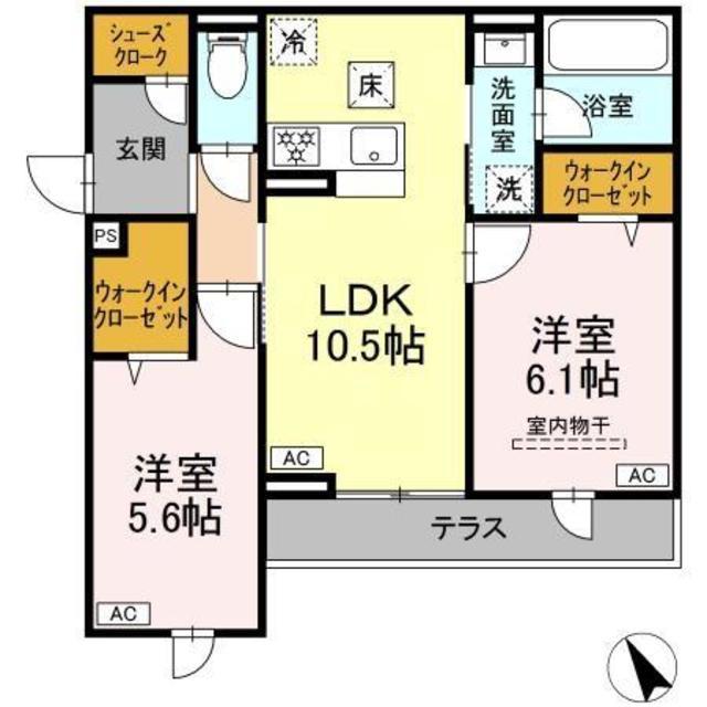 D PAINA 市場下町(2LDK/2階)の間取り写真