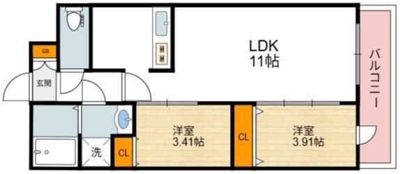 ATLAS加賀屋(2LDK/5階)の間取り写真