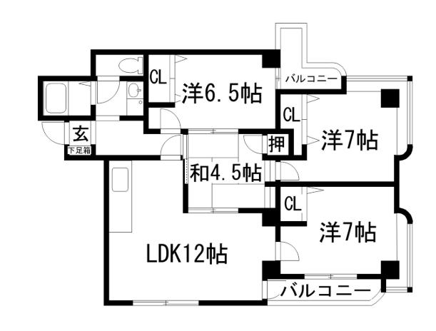 シュロス五月山II(4LDK/4階)の間取り写真