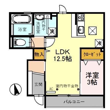 西京の郷 弐乃館(1LDK/1階)の間取り写真