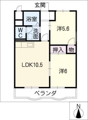 シーサイドコート岳(2LDK/2階)の間取り写真
