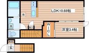 グランヴィラ八本松(1LDK/2階)の間取り写真