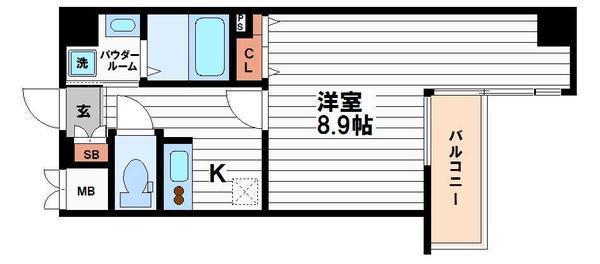 クレアート大手前グランアクシア(1K/6階)の間取り写真