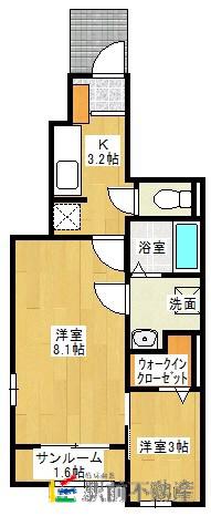 クリスタル・アクアLL(1SK/1階)の間取り写真