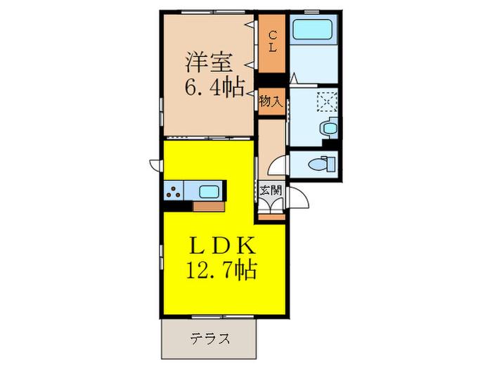豊川モリハイツ(1LDK/1階)の間取り写真