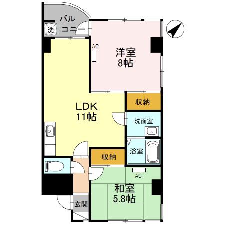 グランドール南高尾(2LDK/1階)の間取り写真