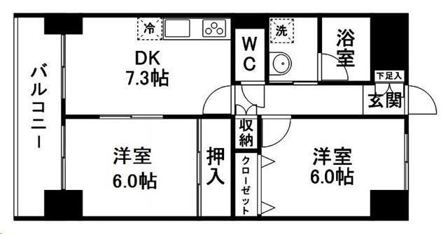 上杉八番館(2DK/9階)の間取り写真