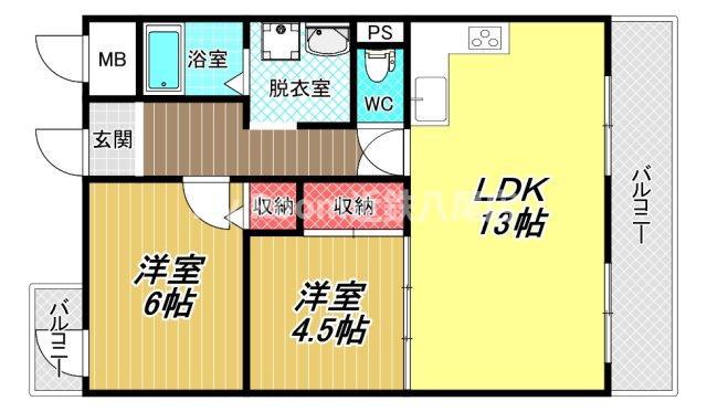 ラ・フォーレ八尾(2LDK/5階)の間取り写真