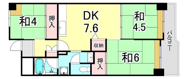 UR武庫川 23号棟(3DK/12階)の間取り写真