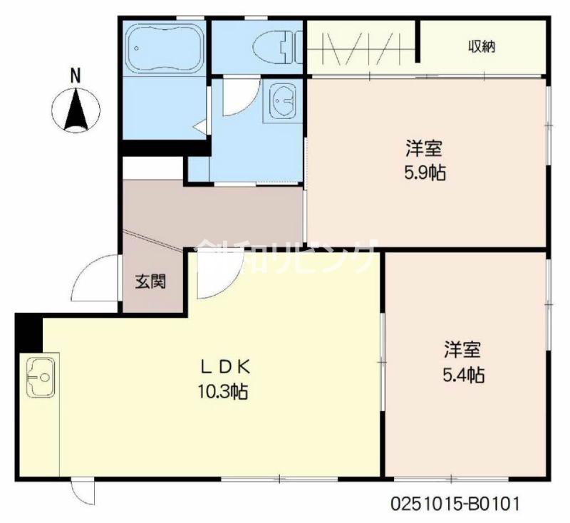 ディアスMS B棟(2LDK/1階)の間取り写真