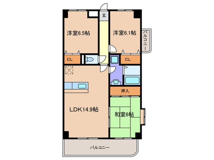 グランパルク若宮(3LDK/3階)の間取り写真