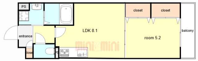 クリエオーレ伊丹(1LDK/2階)の間取り写真