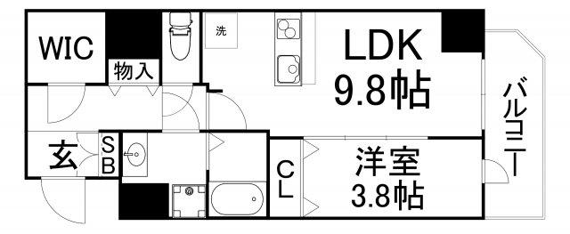 プレサンス松屋町グレース(1LDK/15階)の間取り写真