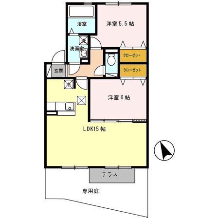 メゾンボヌールB(2LDK/2階)の間取り写真