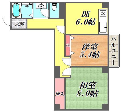 市隆ハイツ塚口(2DK/3階)の間取り写真