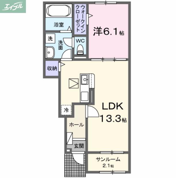 JR宇野線 備前西市駅 徒歩47分 2階建 築1年(1LDK/1階)の間取り写真