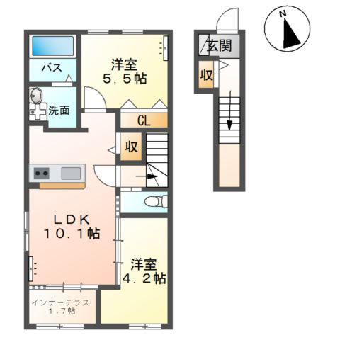 北真舟アパート(2LDK/2階)の間取り写真