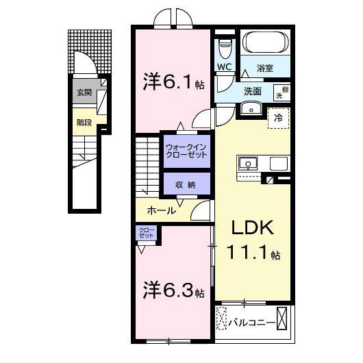 マウント シティI(2LDK/2階)の間取り写真