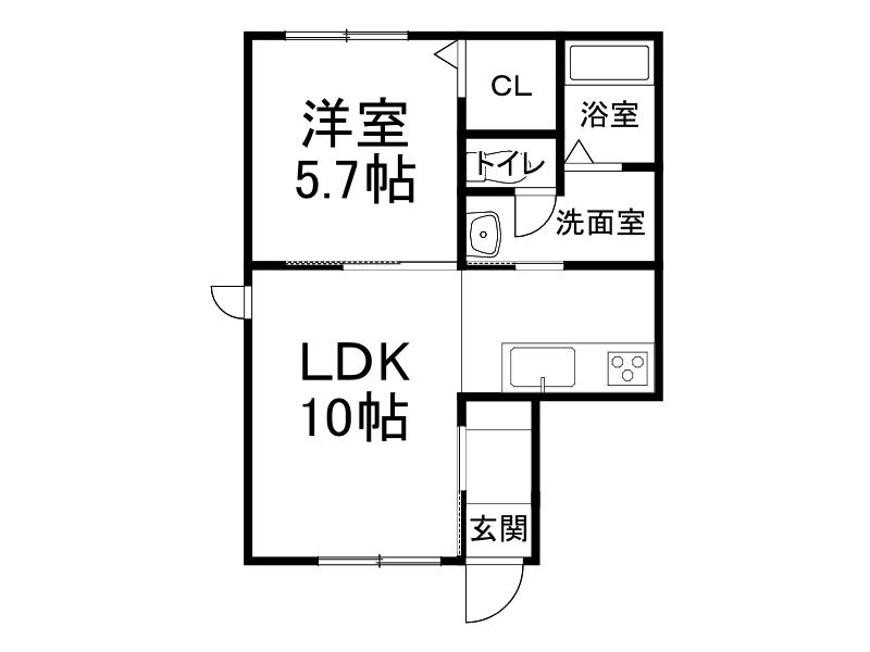 アプリコット緑ヶ丘(1LDK/2階)の間取り写真