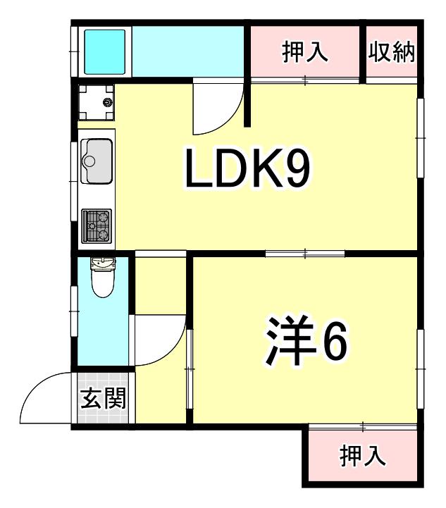 佐伯文化(1DK/2階)の間取り写真