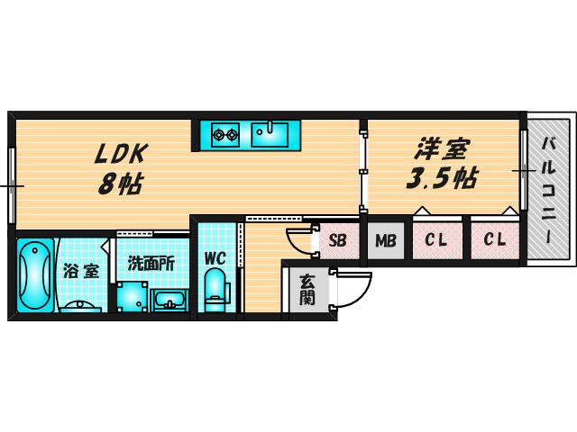 モアナ長瀬町(1LDK/1階)の間取り写真