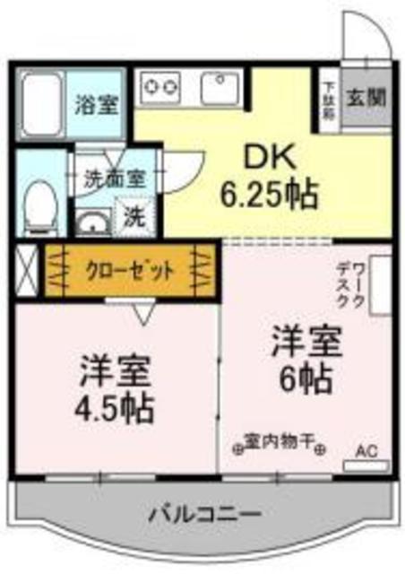 カーサ松ヶ枝(2DK/2階)の間取り写真