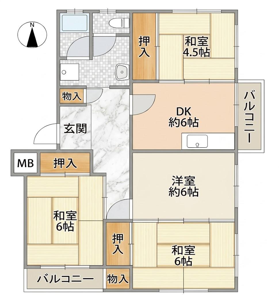 高倉台10団地52号棟(4DK/4階)の間取り写真