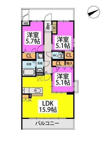 ステラガーデン(3LDK/5階)の間取り写真