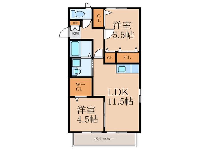 リブイン若園(2LDK/2階)の間取り写真