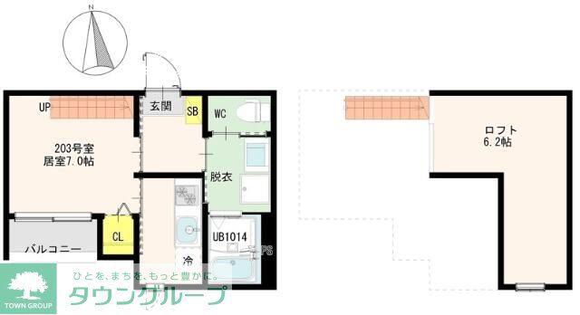 仙台市地下鉄南北線 河原町駅(宮城) 徒歩9分 2階建 新築(1K/2階)の間取り写真
