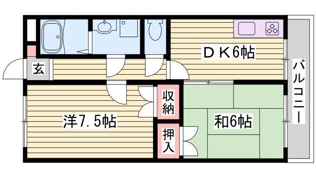ブルーハイツ北別府(2DK/4階)の間取り写真
