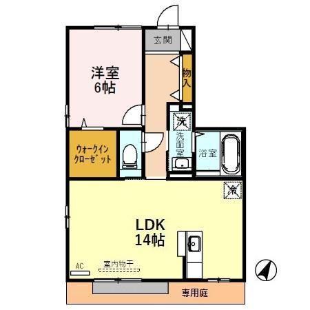 ルシエルIIB(1LDK/1階)の間取り写真