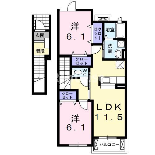 フレスクーラB(1LDK/2階)の間取り写真