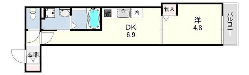 クレアール塚口Ⅱ(1DK/3階)の間取り写真