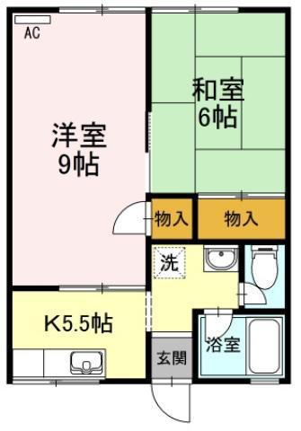 尾方ハイツ(2K/2階)の間取り写真