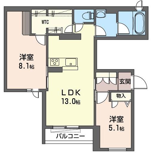 SHAMAISON イル・フィオーレ(2LDK/3階)の間取り写真