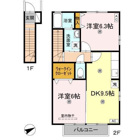 グランモア出作(2DK/2階)の間取り写真