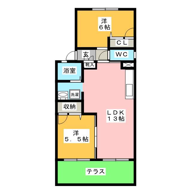 ファミーユ高桑 B(2LDK/1階)の間取り写真