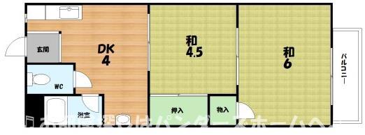 ユニメント(2DK/2階)の間取り写真