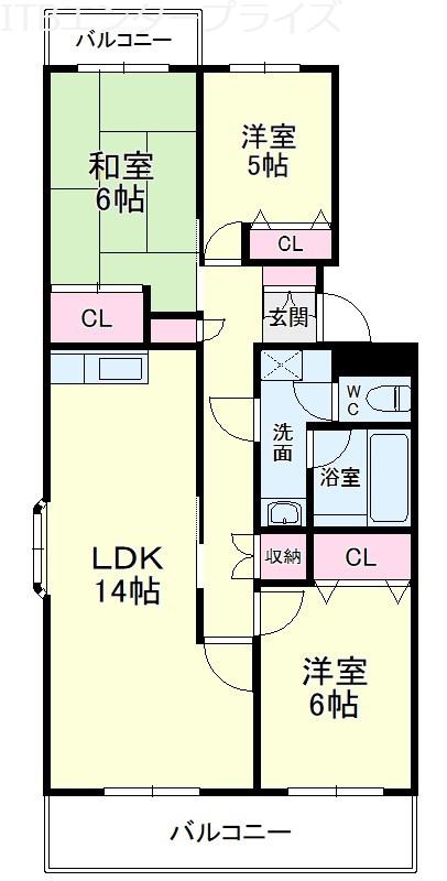 蜆塚ハイムB(3LDK/1階)の間取り写真