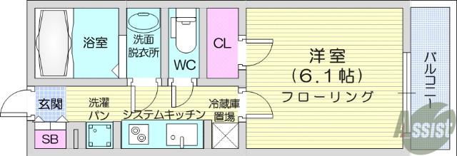 ヴィレッタ晩翠(1K/2階)の間取り写真