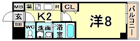 シティフラット尼崎(1K/11階)の間取り写真
