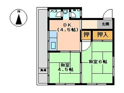 ロハス長岡京(2K/2階)の間取り写真
