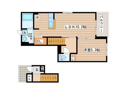 ミドルコート(1LDK/2階)の間取り写真