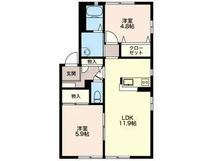 プレステージ中部IIB(2LDK/1階)の間取り写真