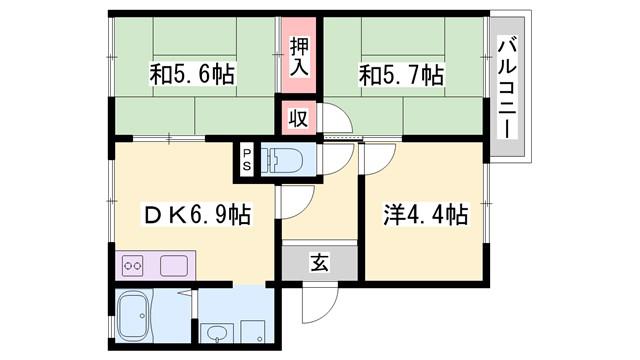 ガーデンハイツ緑ケ丘EFGH(3DK/1階)の間取り写真