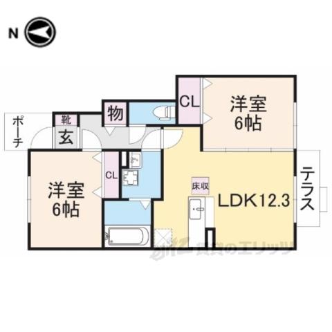 グランモア東九条Ⅱ(2LDK/1階)の間取り写真