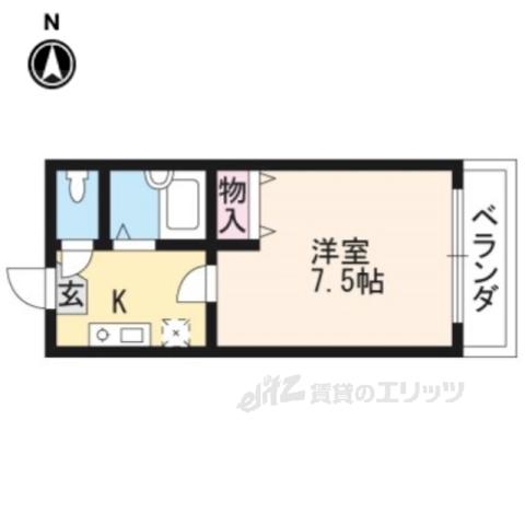 カーサフォレスト西賀茂(1K/2階)の間取り写真