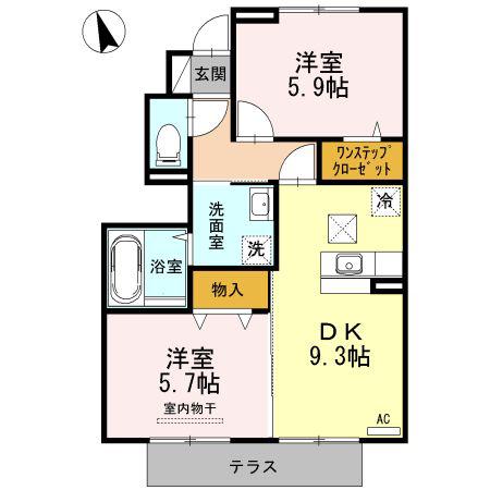 クイーンズタウン B(2DK/1階)の間取り写真
